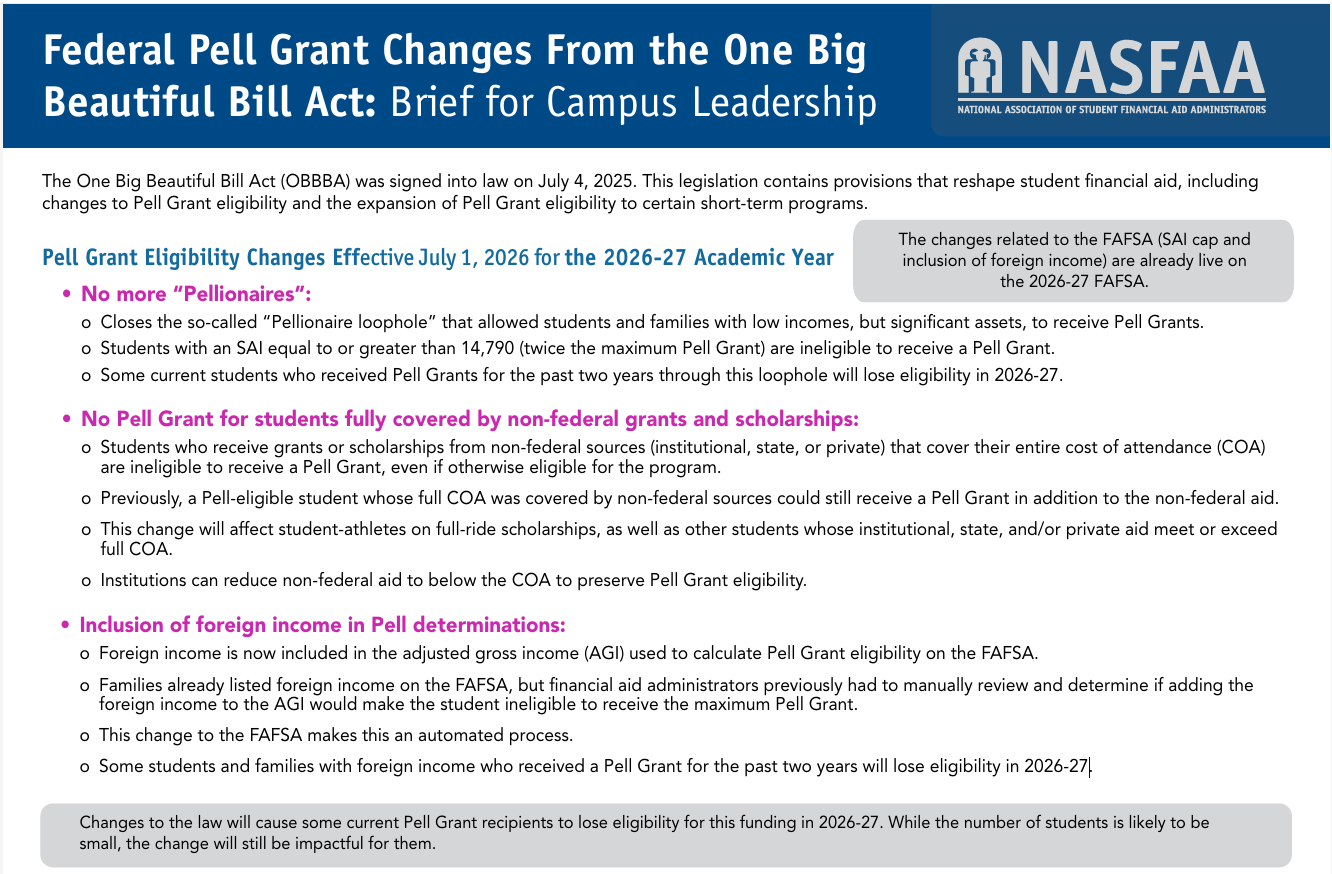 Federal Pell Grant Changes from the One Big Beautiful Bill
